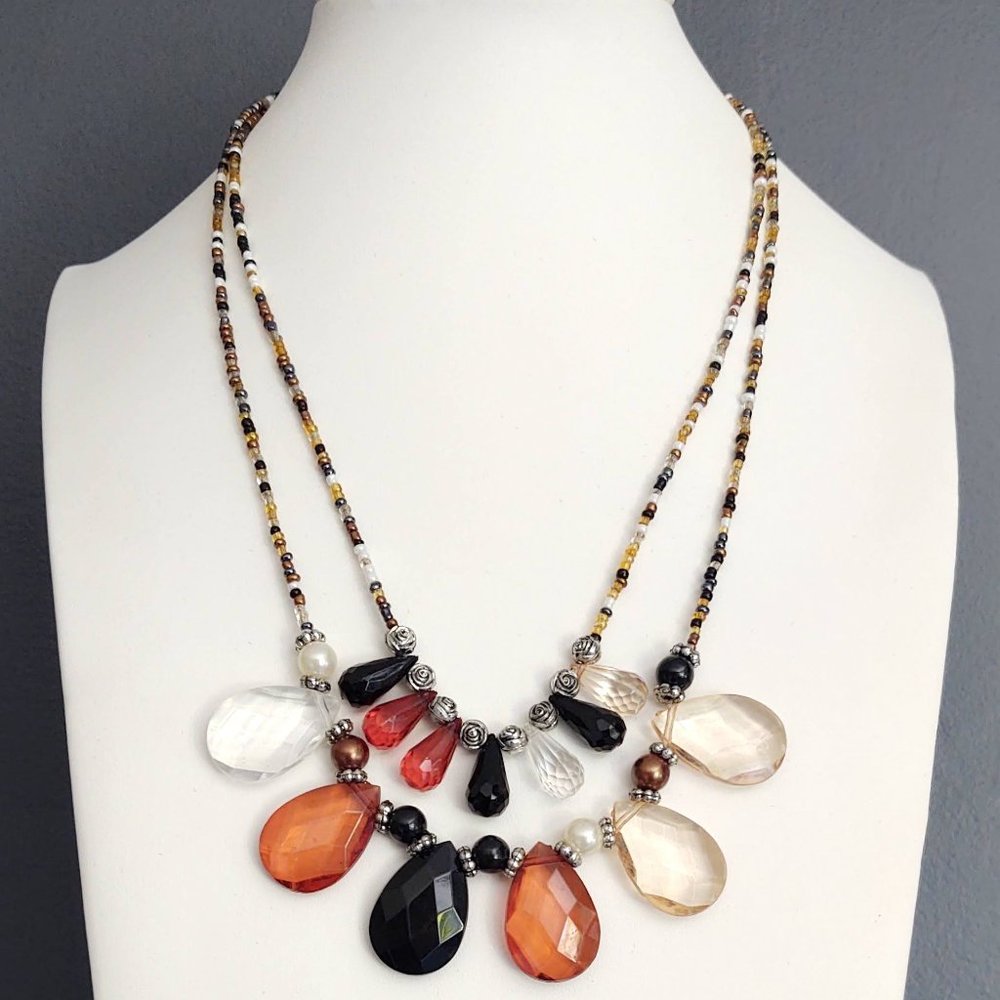 Double strand seed bead & teardrop beaded necklace